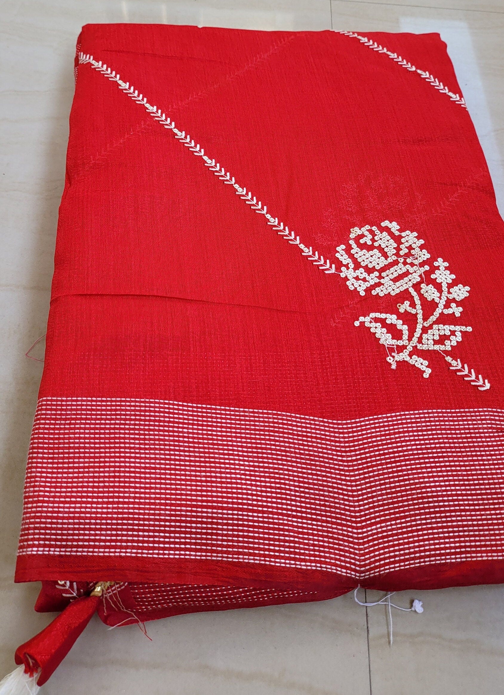 Red Chumki Sequence Fancy Partywear Saree