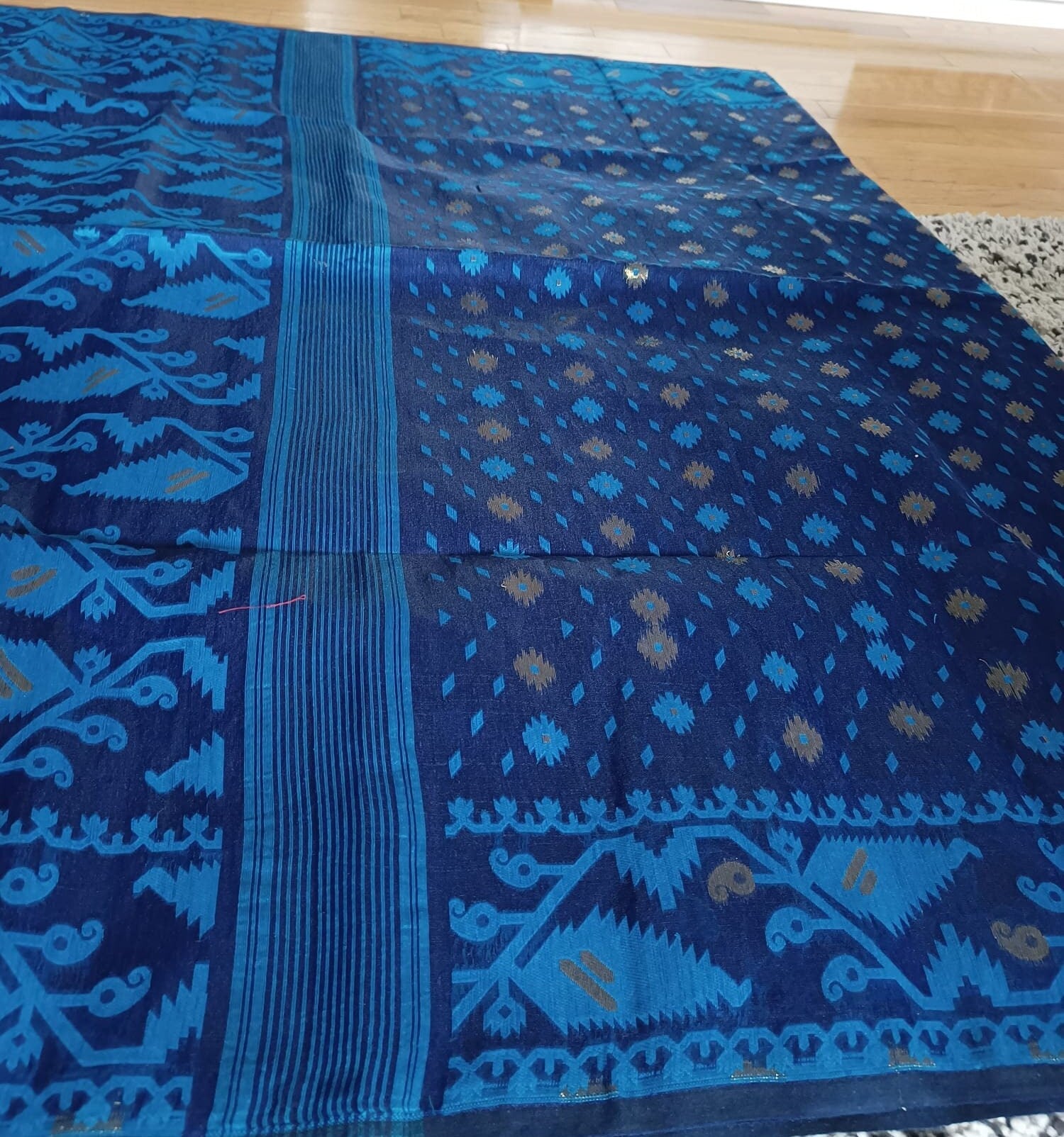 Traditional Blue Semi Hard Dhakai Jamdani Saree