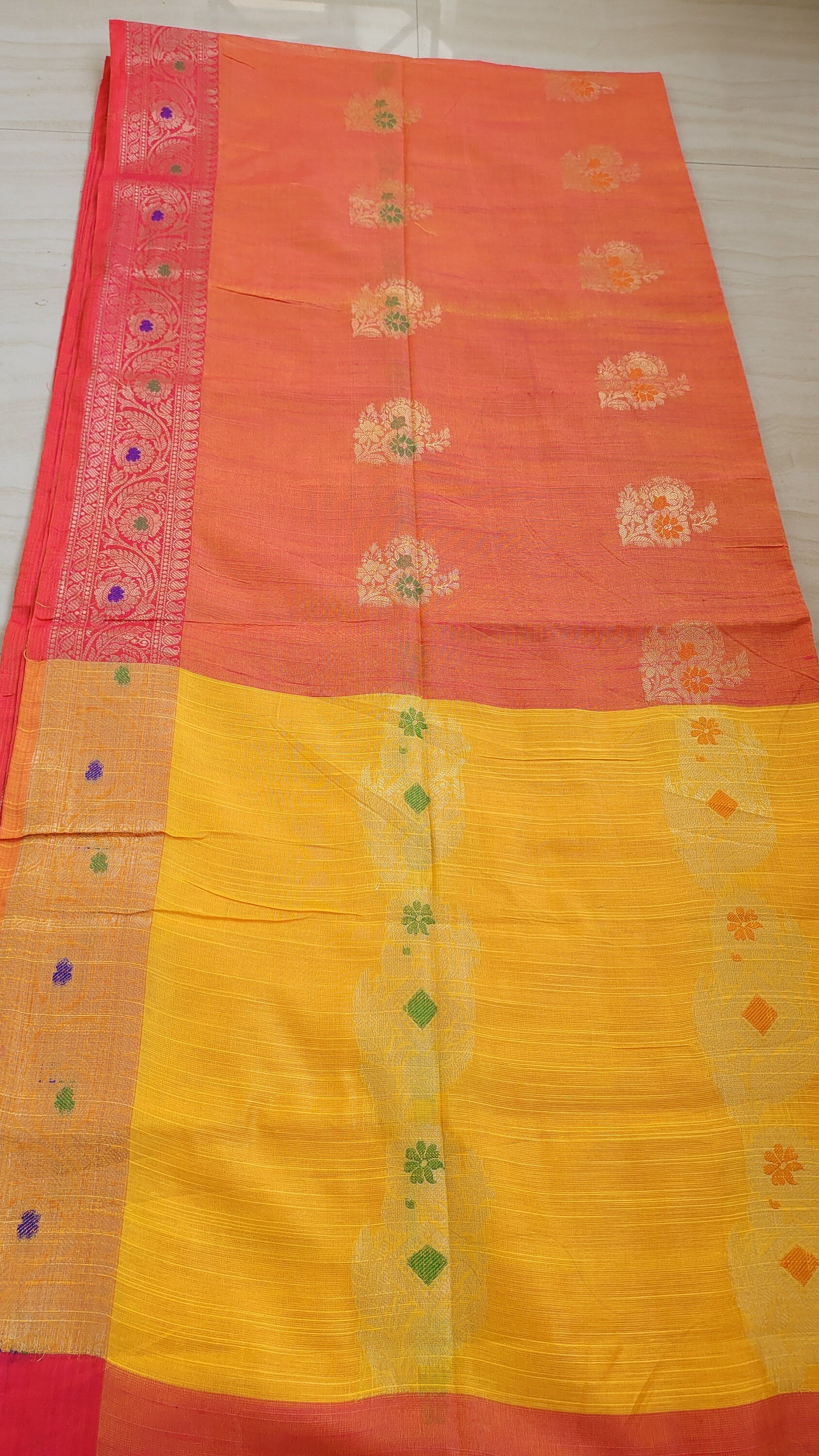 Dual Tone (Orange/Pink) Muga Silk Saree