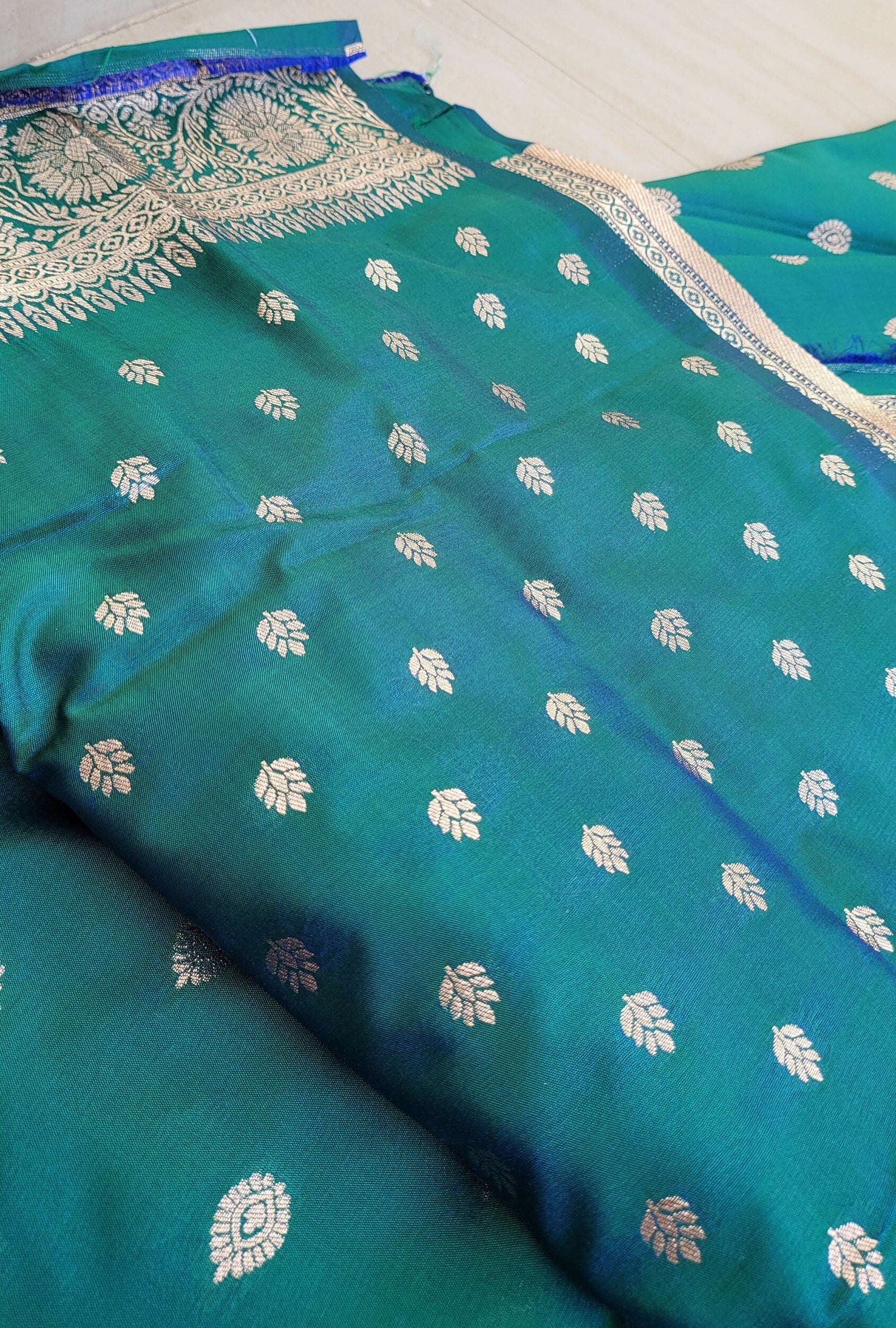 Peacock Blue Katan Benarasi Silk Saree