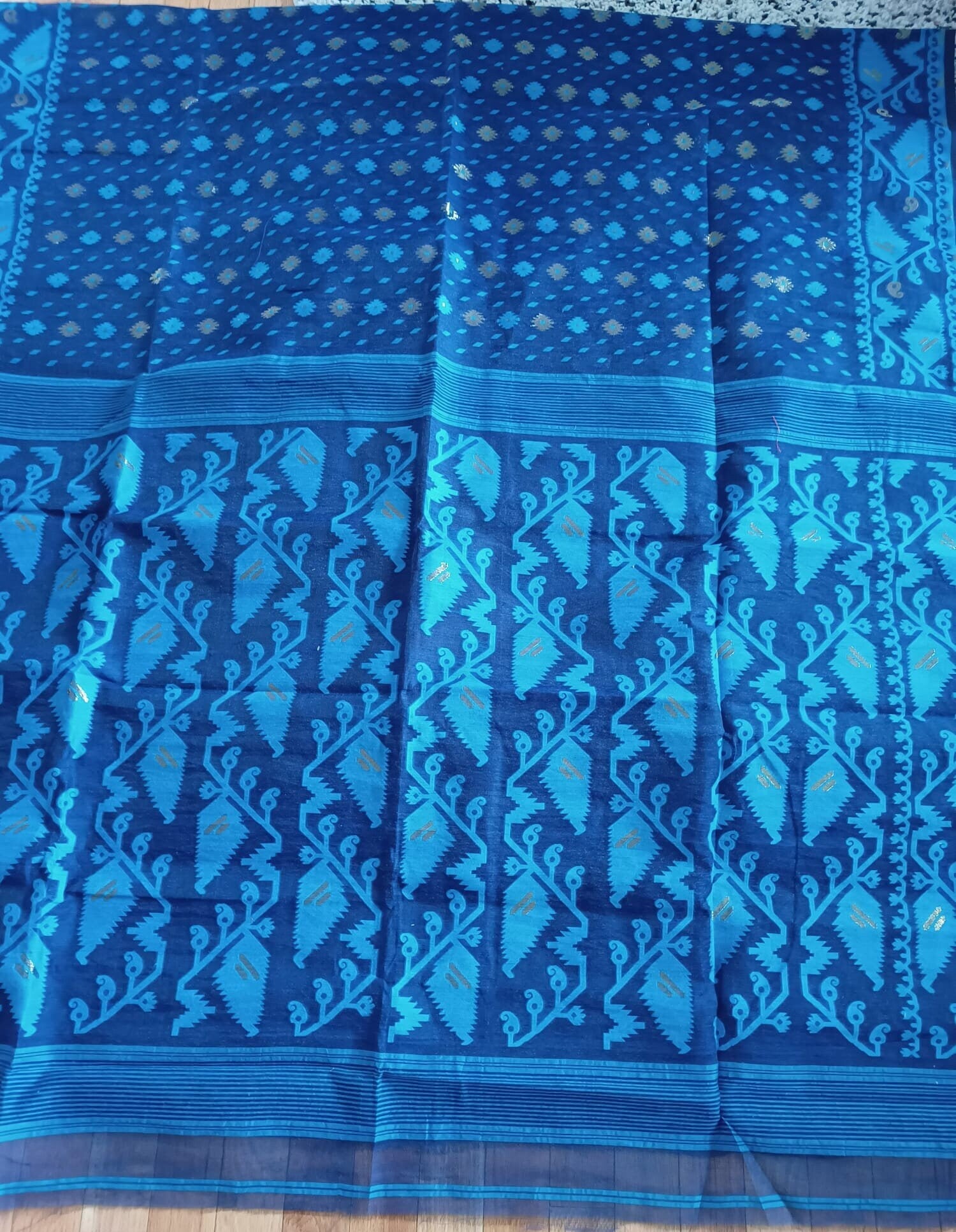 Traditional Blue Semi Hard Dhakai Jamdani Saree