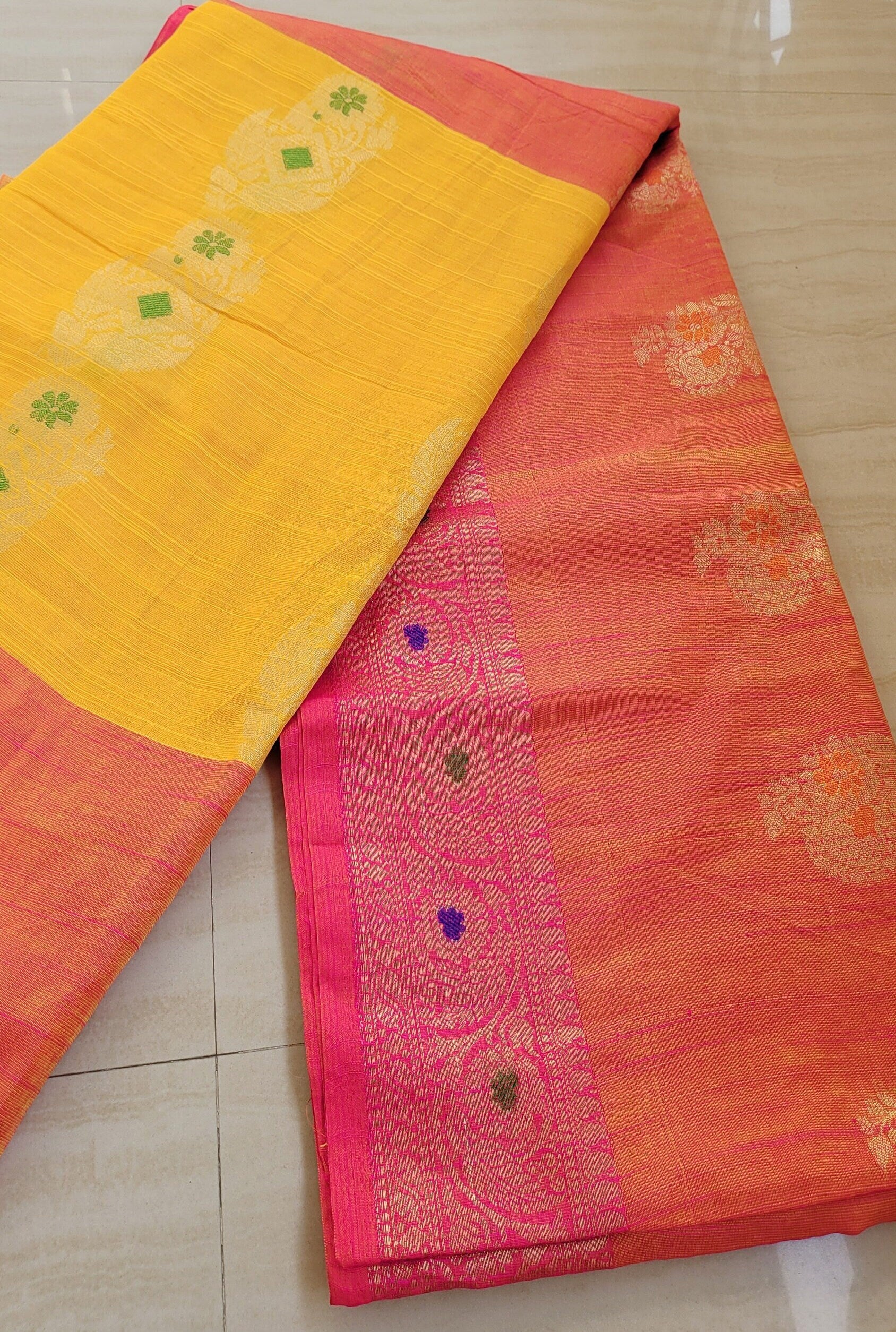 Dual Tone (Orange/Pink) Muga Silk Saree