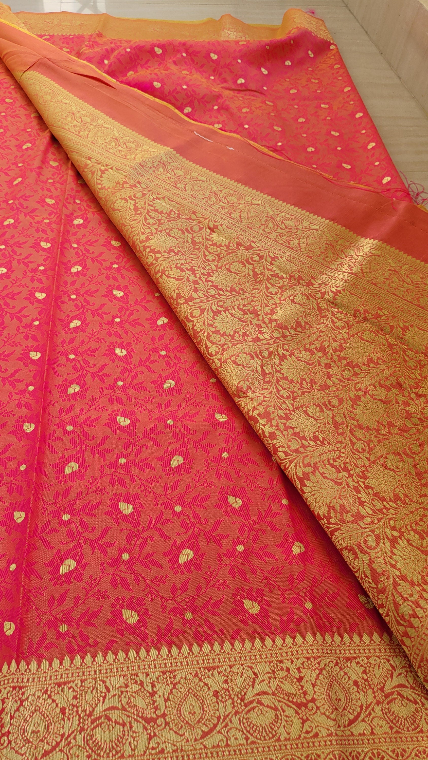 Dual Tone (Orange/Pink) Tanchoi Silk Saree