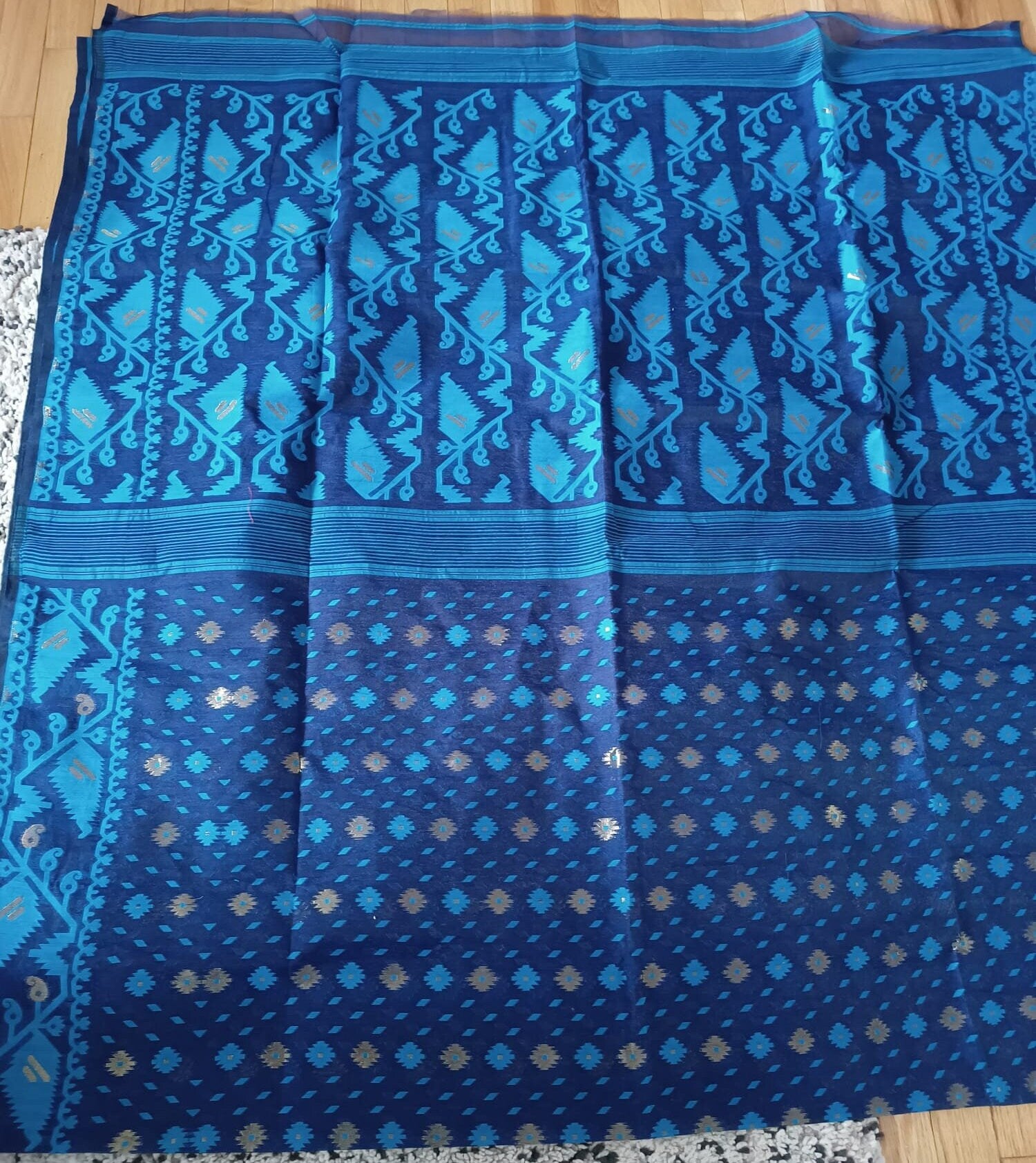 Traditional Blue Semi Hard Dhakai Jamdani Saree