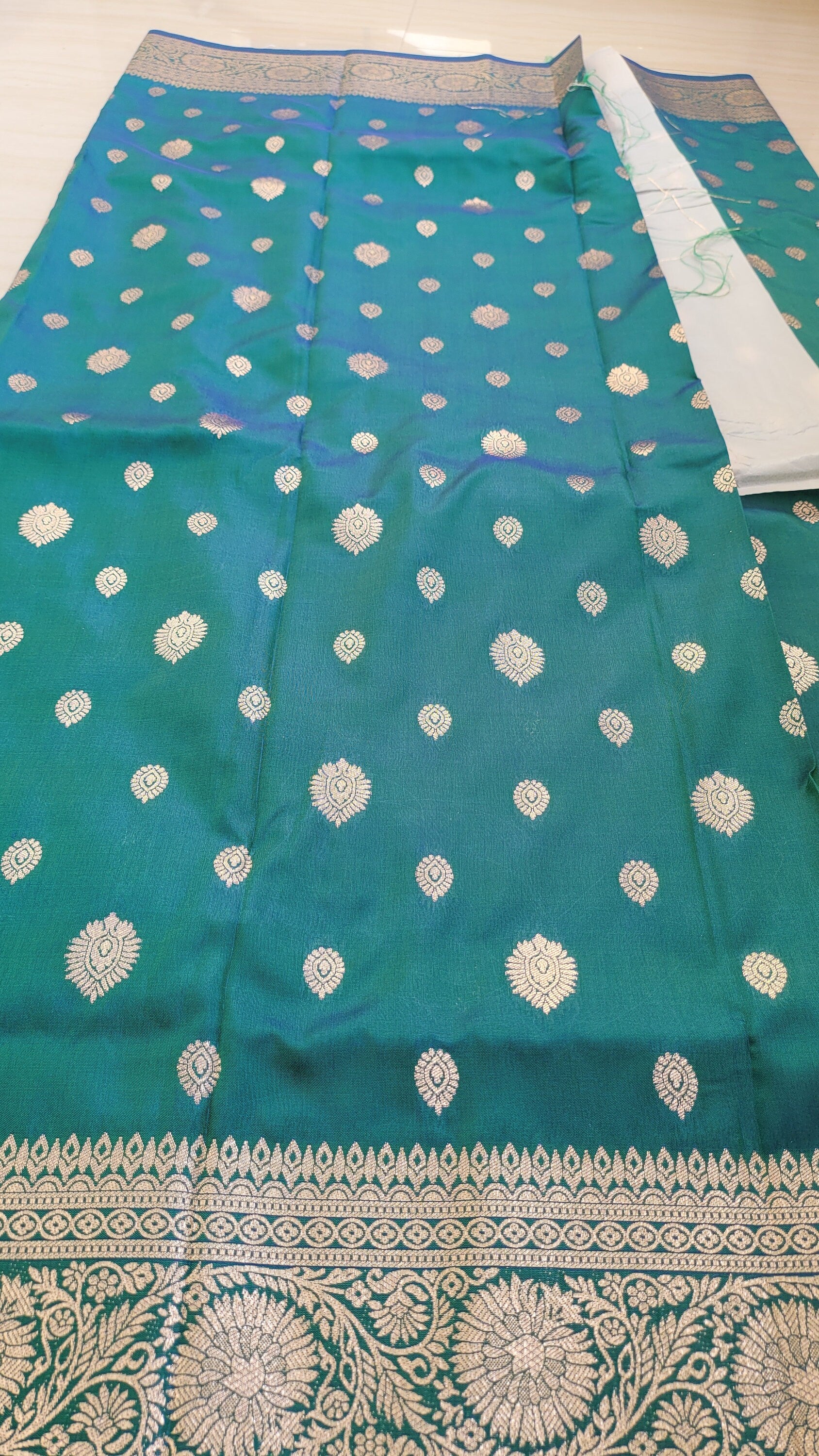 Peacock Blue Katan Benarasi Silk Saree