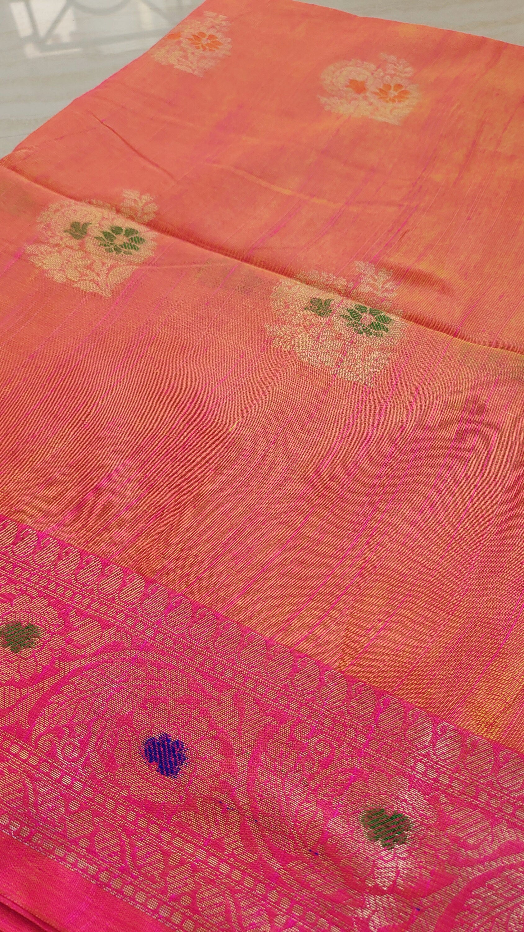 Dual Tone (Orange/Pink) Muga Silk Saree