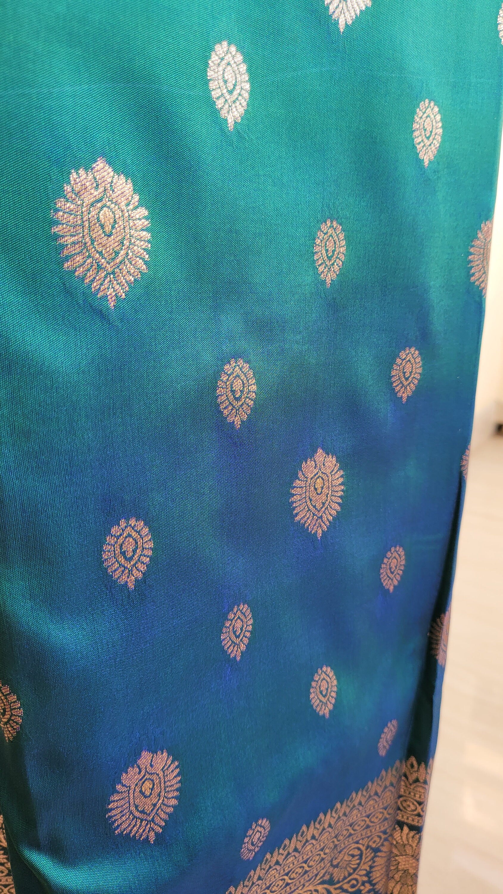 Peacock Blue Katan Benarasi Silk Saree