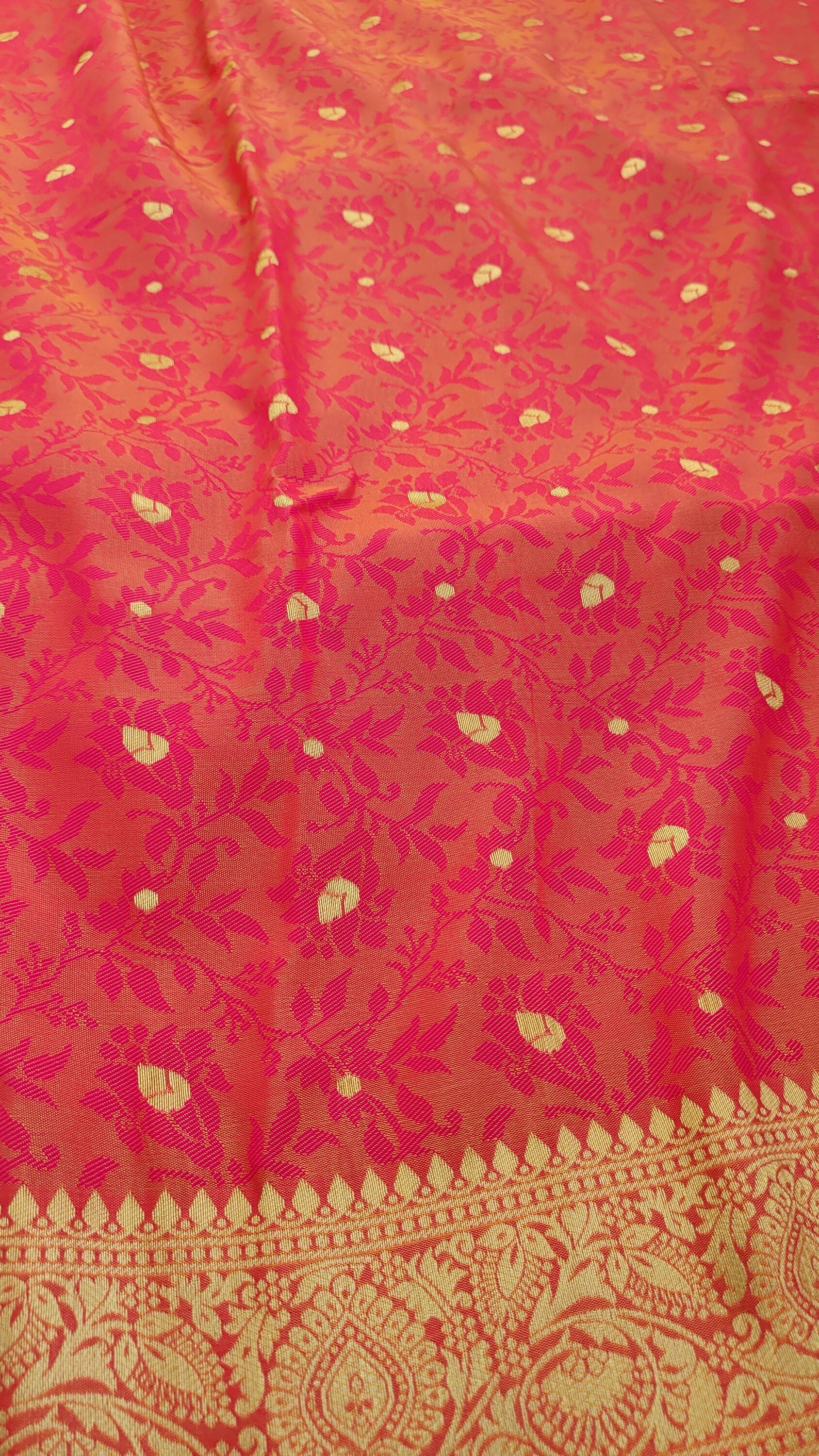 Dual Tone (Orange/Pink) Tanchoi Silk Saree