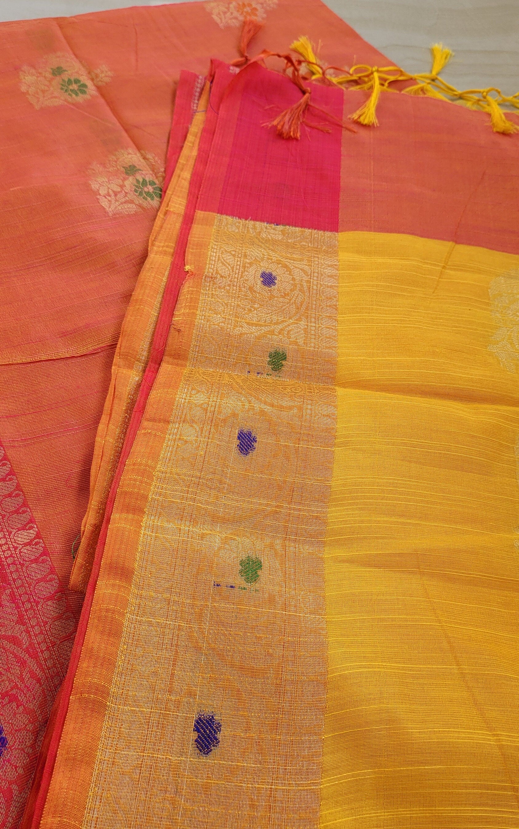 Dual Tone (Orange/Pink) Muga Silk Saree