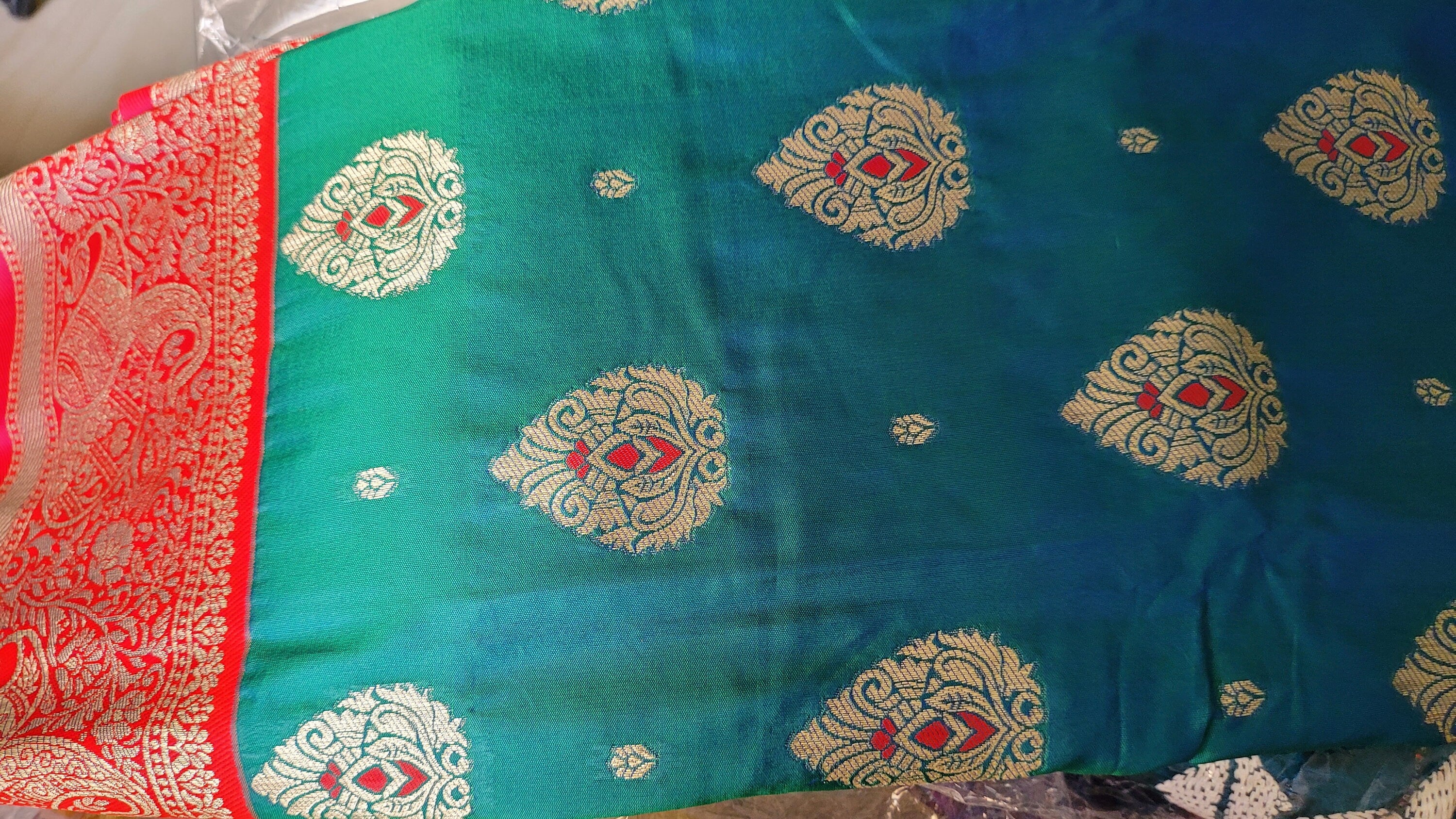 Peacock Blue Katan Benarasi Silk Saree