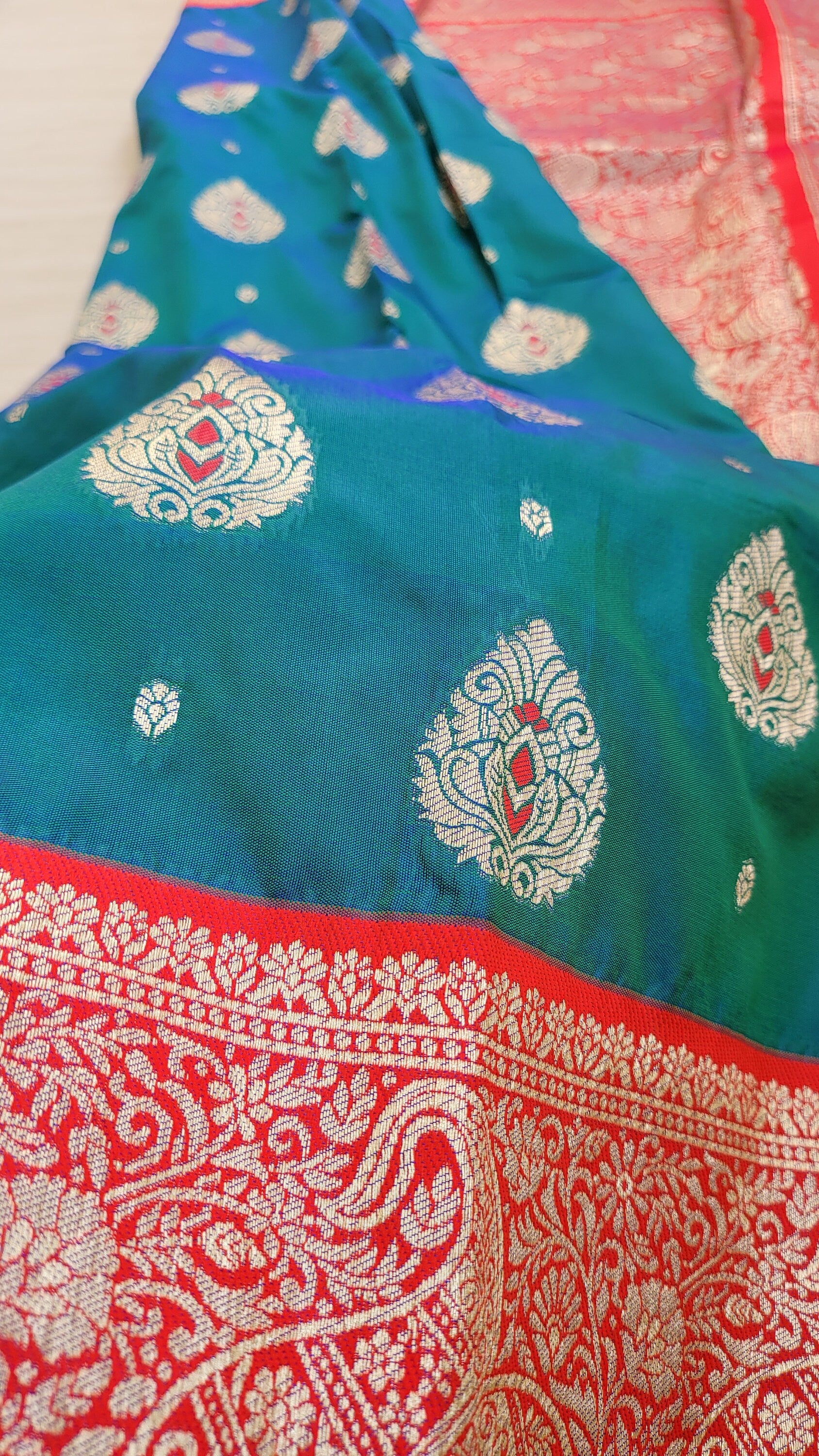 Peacock Blue Katan Benarasi Silk Saree