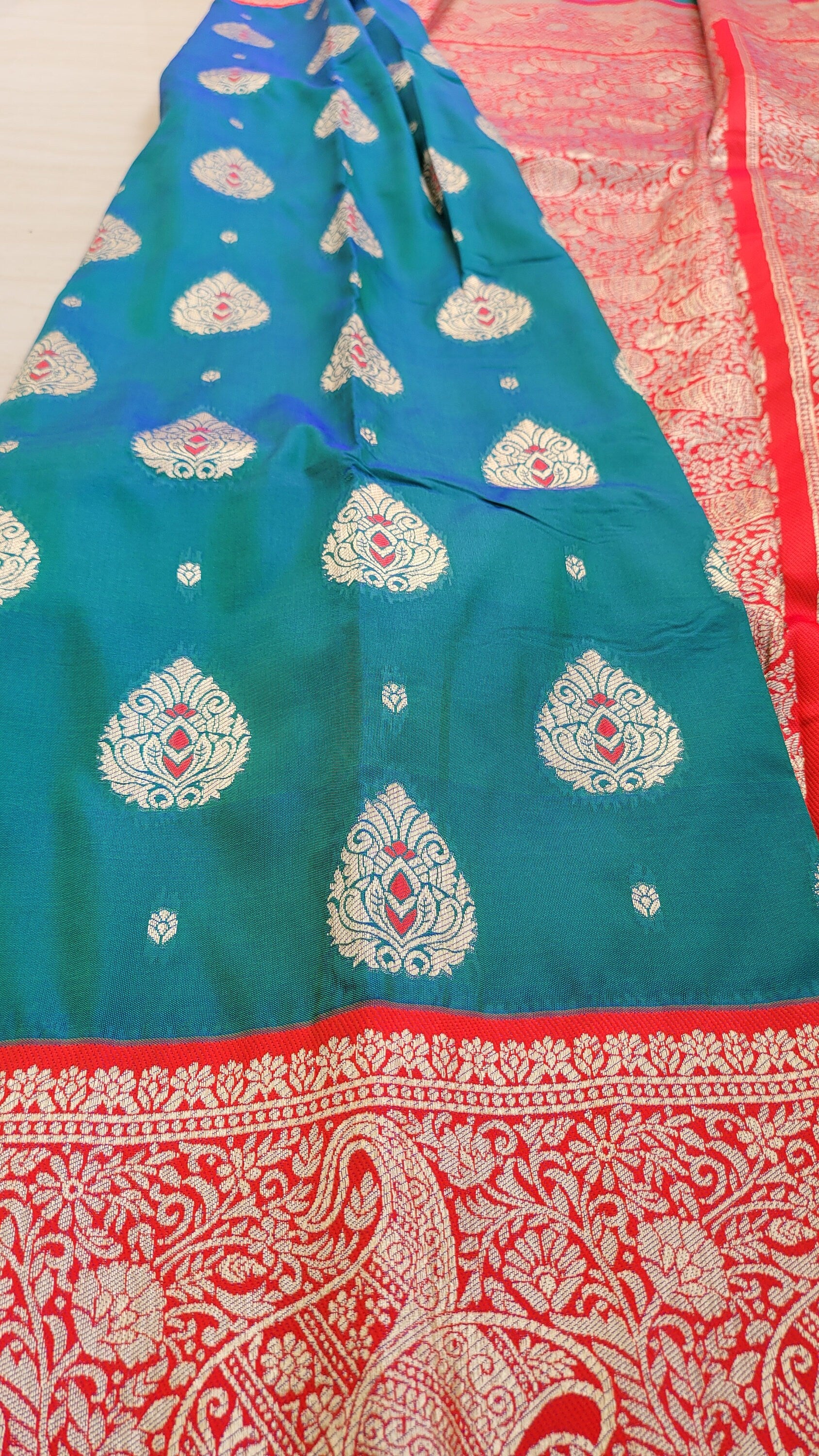 Peacock Blue Katan Benarasi Silk Saree