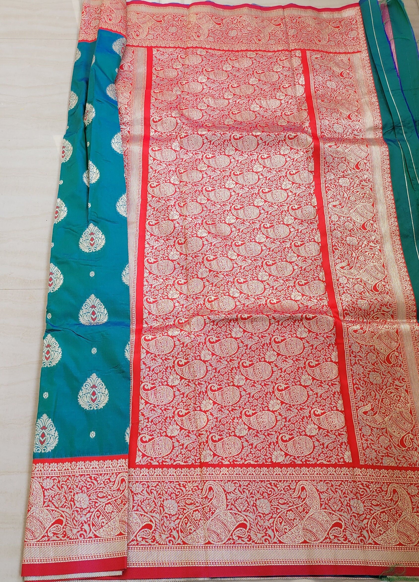 Peacock Blue Katan Benarasi Silk Saree