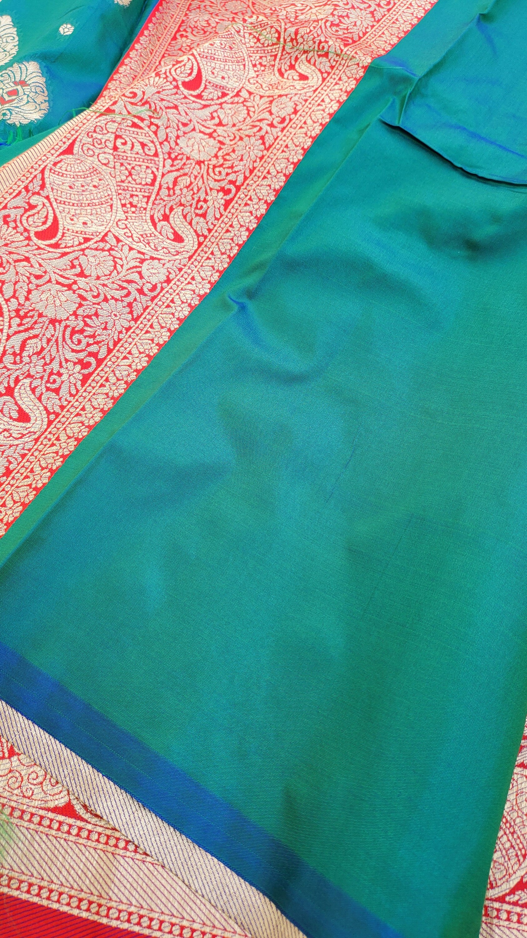 Peacock Blue Katan Benarasi Silk Saree