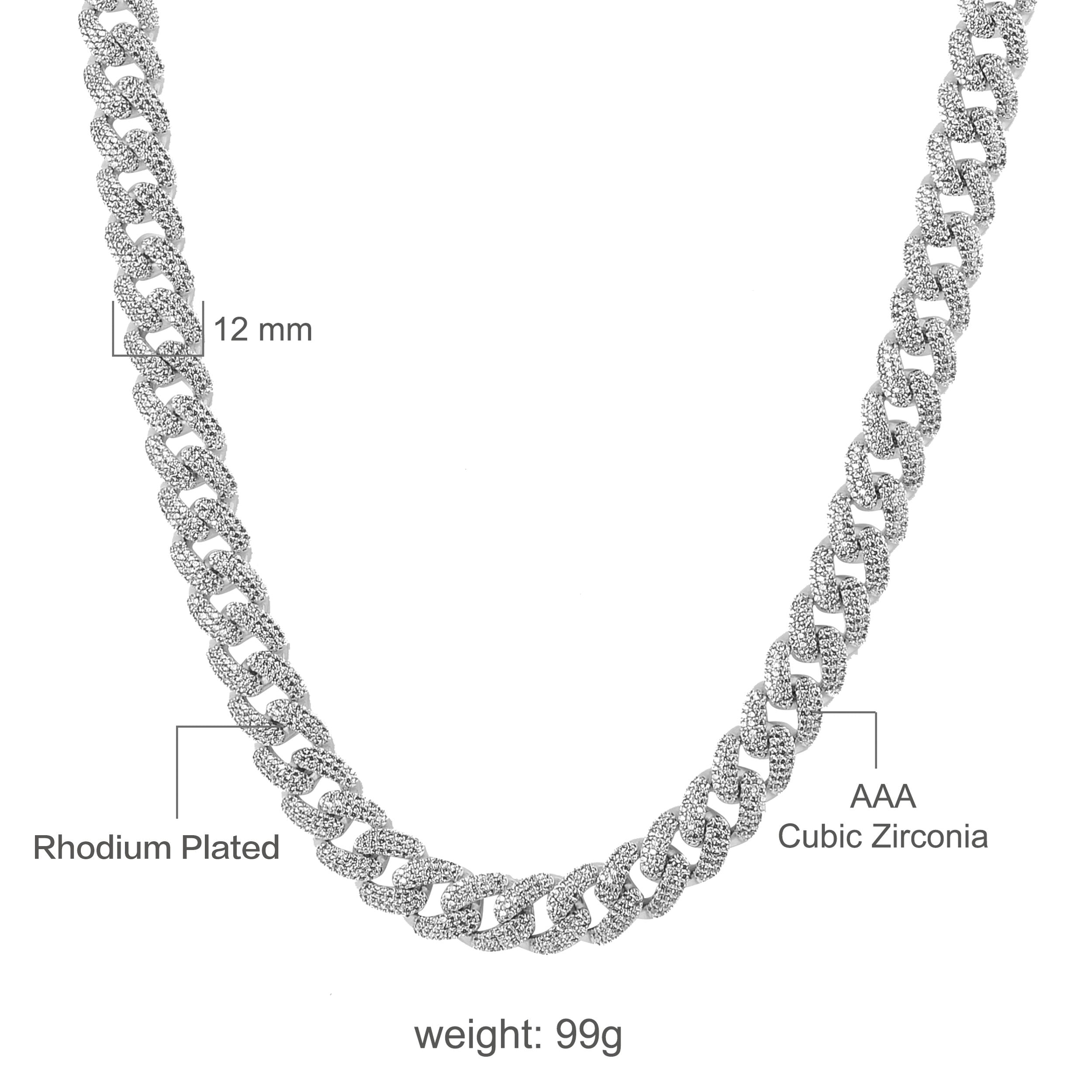 TozzCo™ 12mm Rhodium Plated Cuban Chain