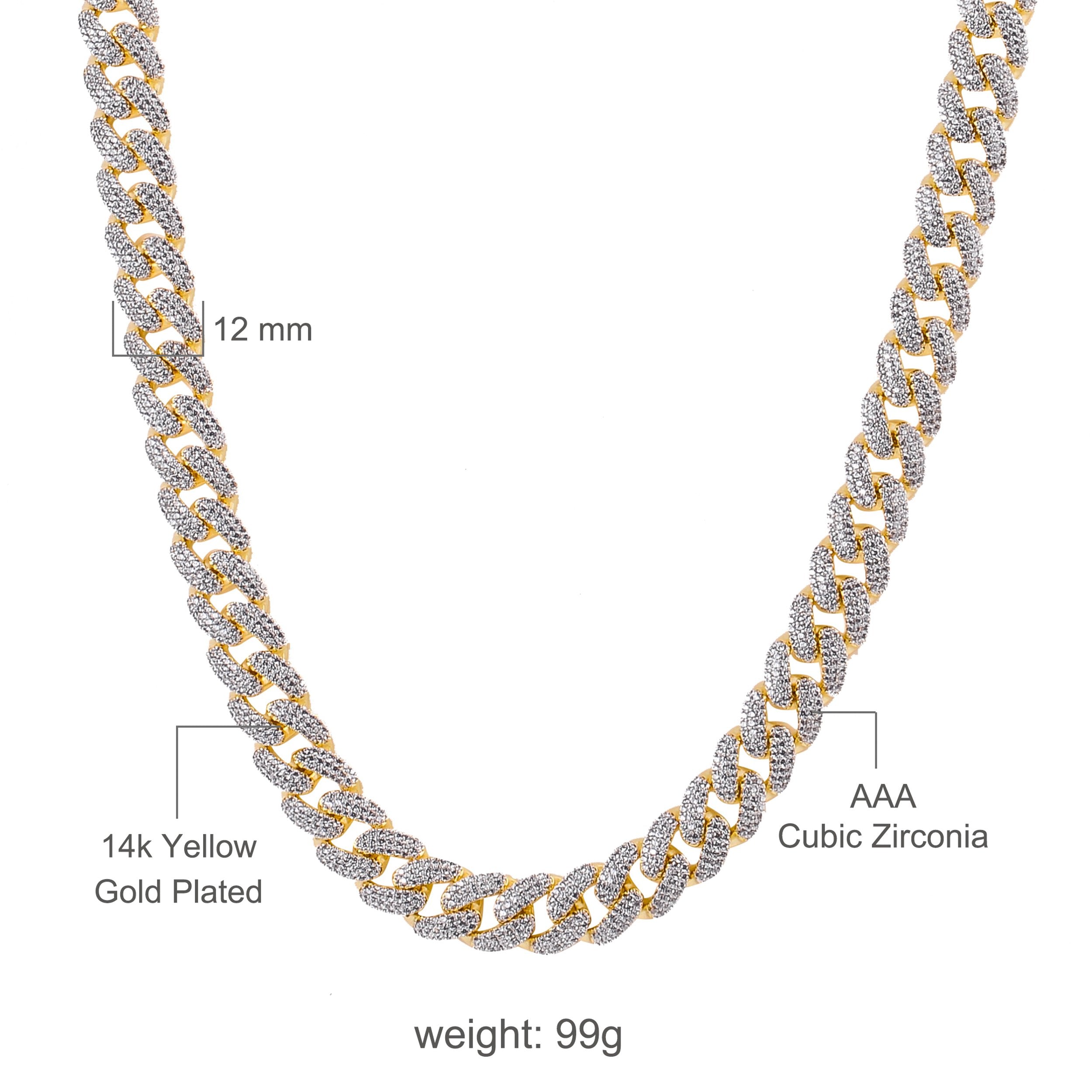 TozzCo™ 12mm Gold Plated Cuban Chain