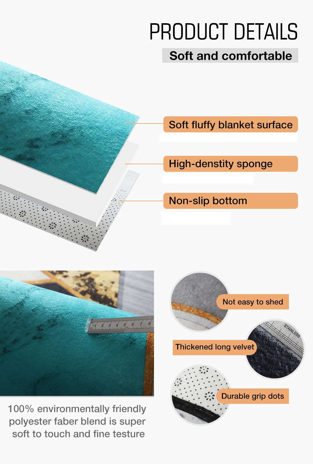 Black Grey Marble Geometric Carpet for Living Room | Plush Area Rug