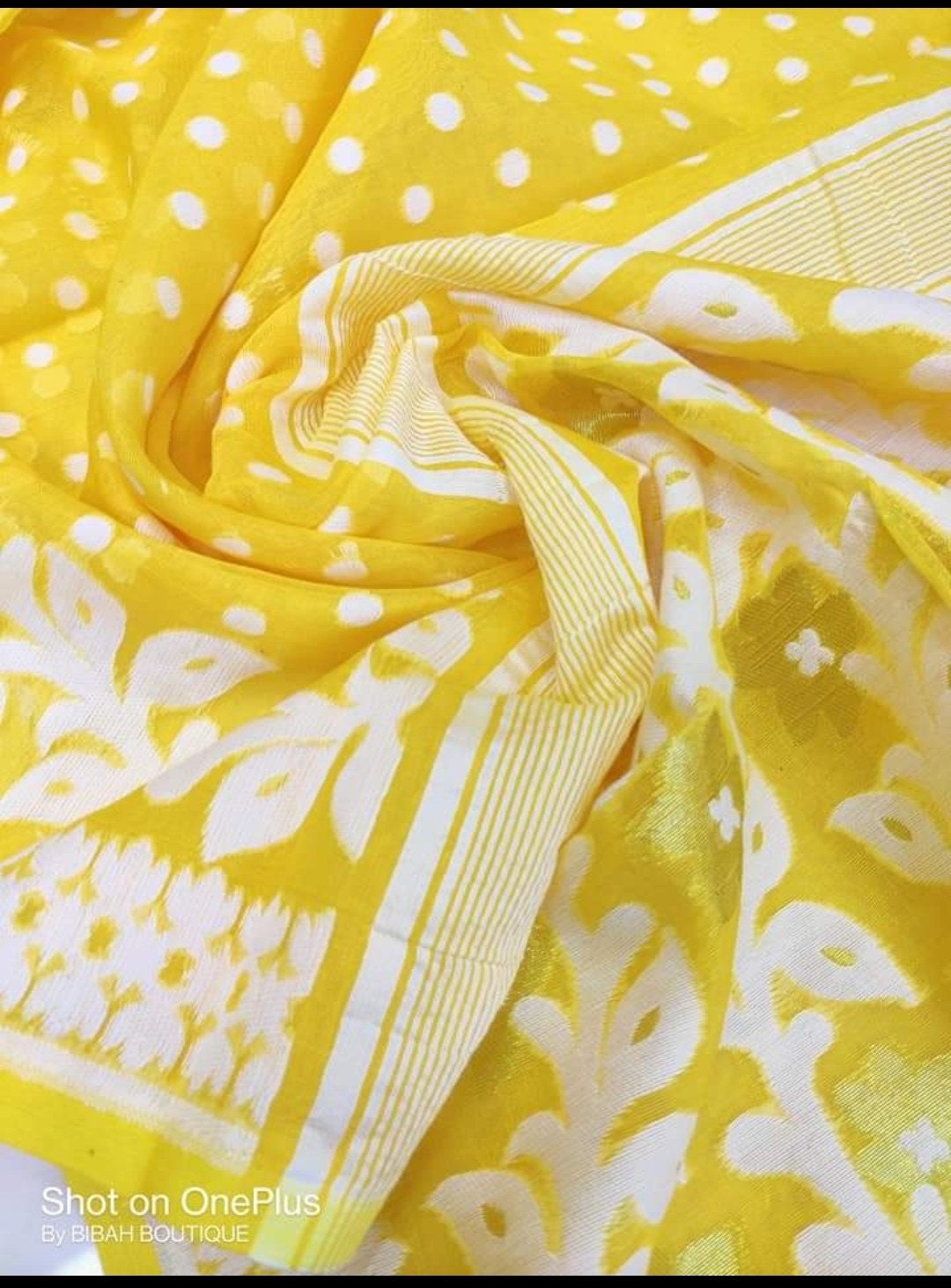 Traditional Yellow Soft Dhakai Jamdani Saree