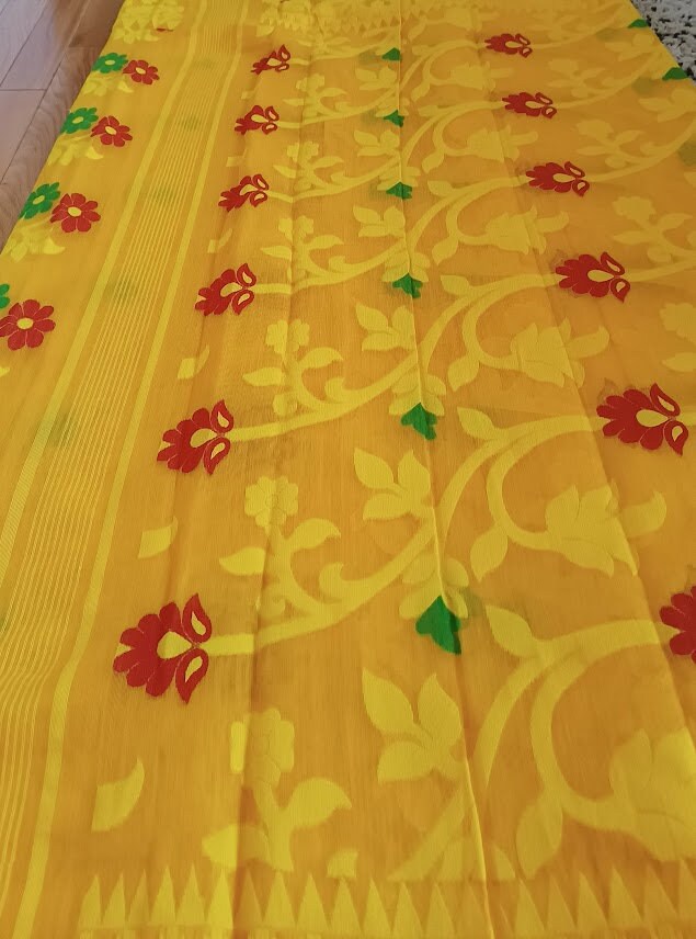 Traditional Yellow Dhakai Jamdani Saree