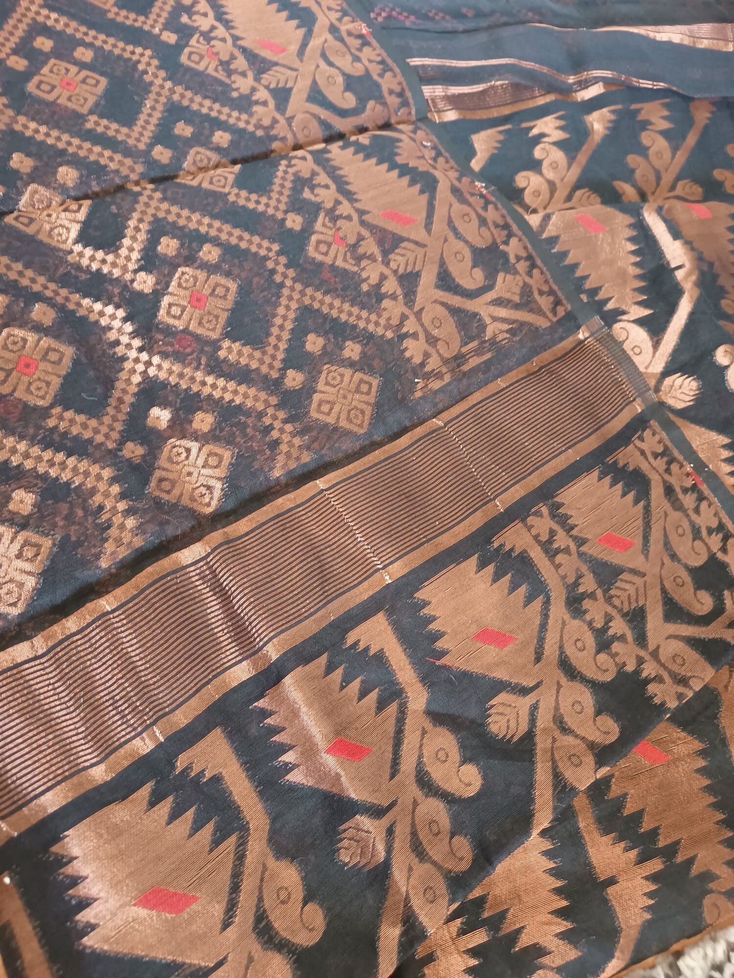 Traditional Black Copper Jari Soft Dhakai Jamdani Saree